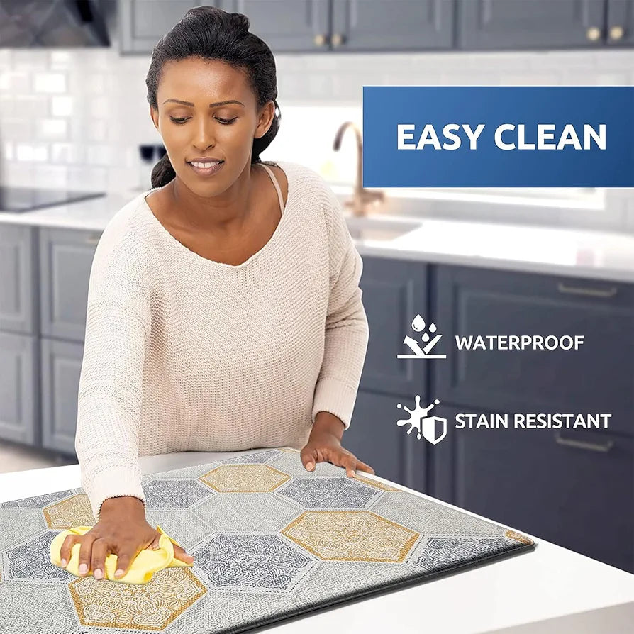 Luxe Home Columbo Anti-Fatigue Kitchen Mat - 45x75 cm Non-Slip Cushioned Comfort Mat - Hexagonal Tile Pattern Standing Desk Mat - Waterproof and Easy to Clean for Home and Office